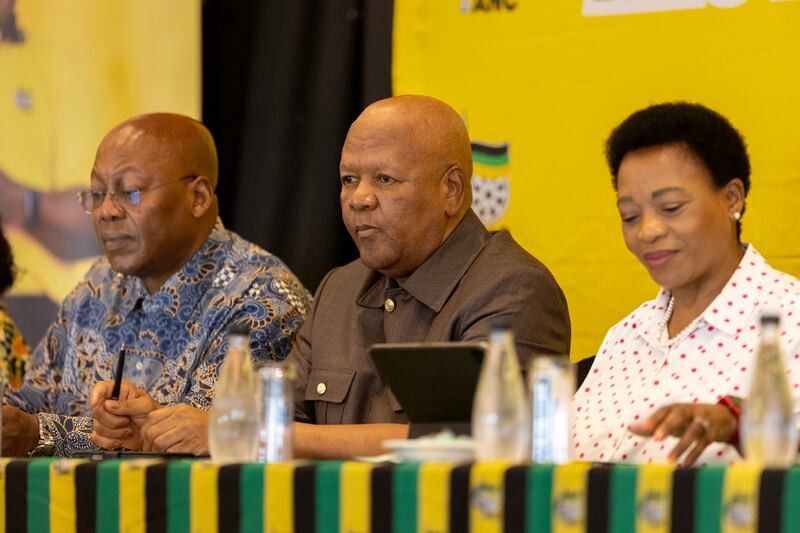 KwaZulu-Natal ANC convener Jeff Radebe is flanked by provincial coordinator Mike Mbuyakhulu and deputy provincial coordinator Nomusa Dube-Ncube during the party's breakfast engagement with the professionals at Coastlands Hotel in Musgrave, Durban.